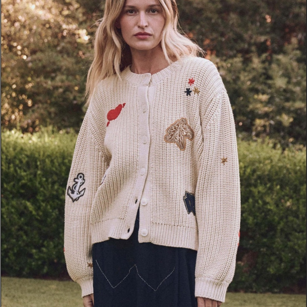 The Great. Collegiate Cardigan Sweater in Natural. Size 1.